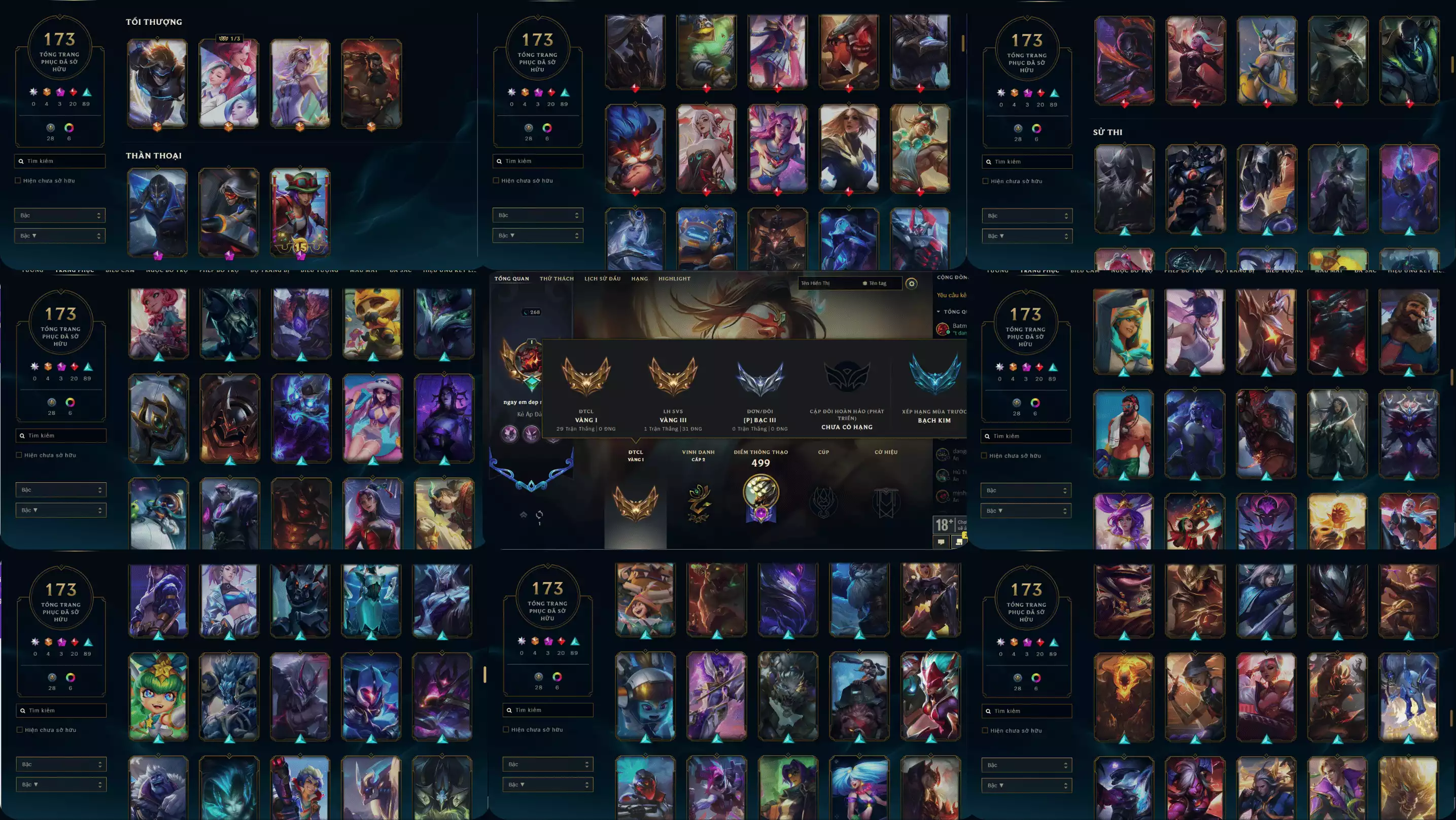 Ảnh ACC 5VS5  SKIN : 173 ,FULL TƯỚNG ,LV : 268 ,DƯ 30K THL, RANK BẠC 3 DTCL : KATARINA TÍ NỊ VÀ NHIỀU PET 3 SAO SÂN CHƯỞNG ĐẦY ĐỦ RANK VÀNG 1, CÒN ĐỔI TÊN